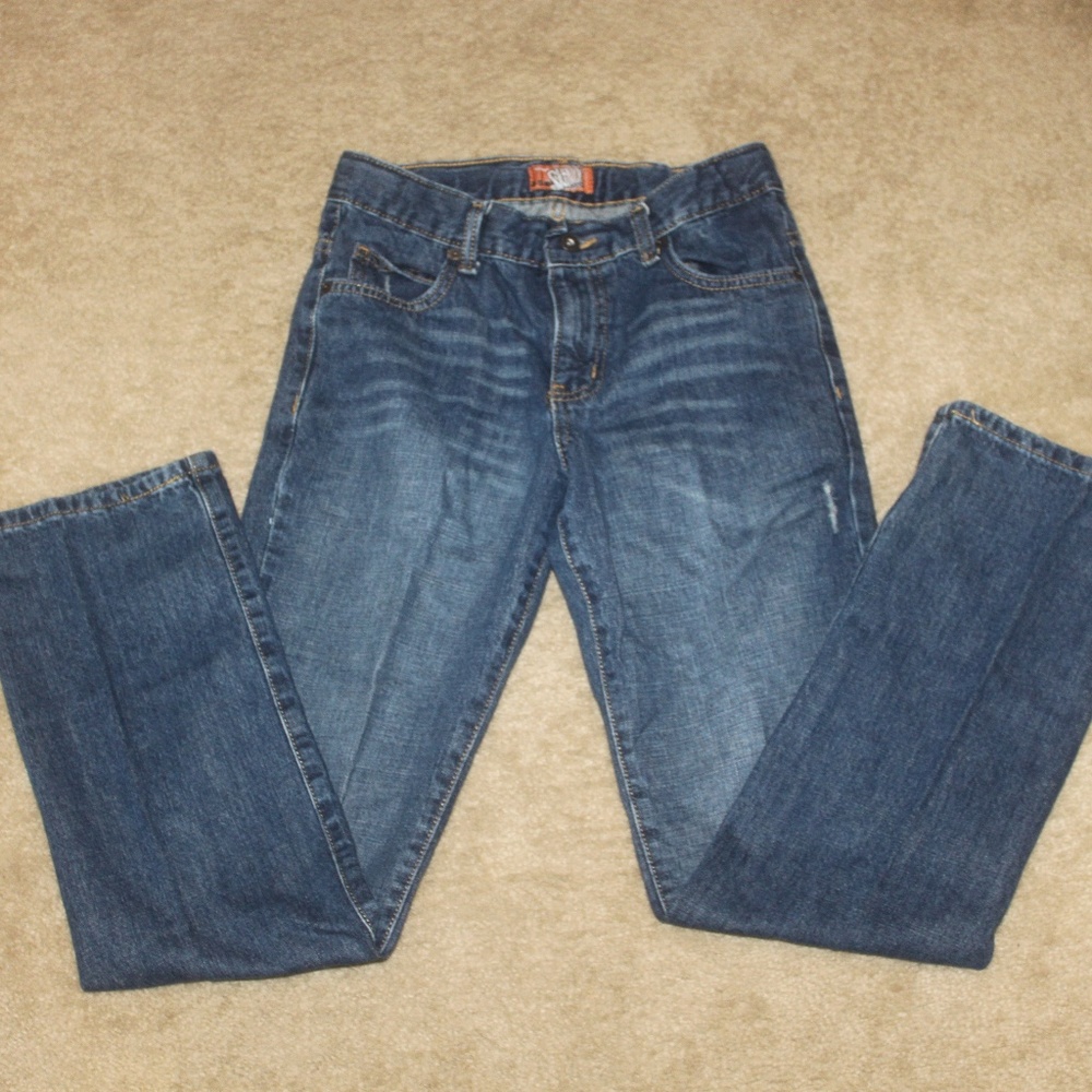 Old Navy Skinny Medium Wash Blue Jeans factory distressed 100% cotton  14 EUC…